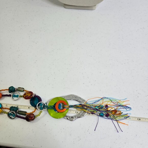 Treska Necklace Earrings Set Fringe Rainbow Shell Long Statement Boho Beaded - Picture 9 of 9